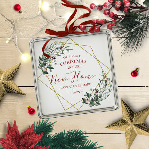 Ornement Carré Argenté Verdure Notre Premier Noël Dans Notre Nouvelle Mai