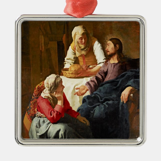 Ornement Carré Argenté Vermeer - Christ dans la Maison de Martha et Marie (Devant)