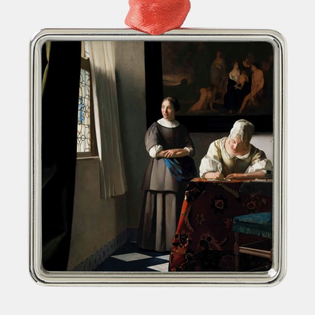 Ornement Carré Argenté Vermeer - Lady Écrire une lettre avec sa bonne (Devant)