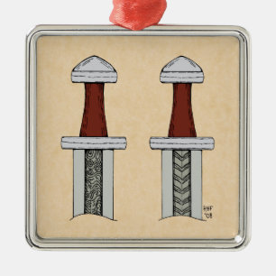 Ornement Carré Argenté Viking Sword Motif Welding