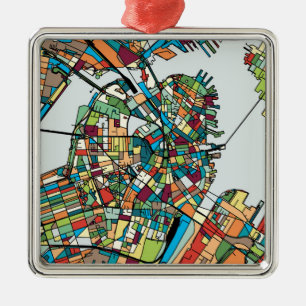 Ornement Carré Argenté Ville Etats-Unis de Boston