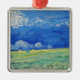 Ornement Carré Argenté Vincent van Gogh - Champs de blé sous des nuages o