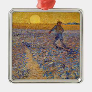 Ornement Carré Argenté Vincent van Gogh - Le Semeur au soleil couchant