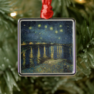 Ornement Carré Argenté Vincent van Gogh Nuit étoilée sur le Rhône