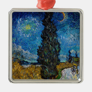 Ornement Carré Argenté Vincent van Gogh - Road with Cypress and Star