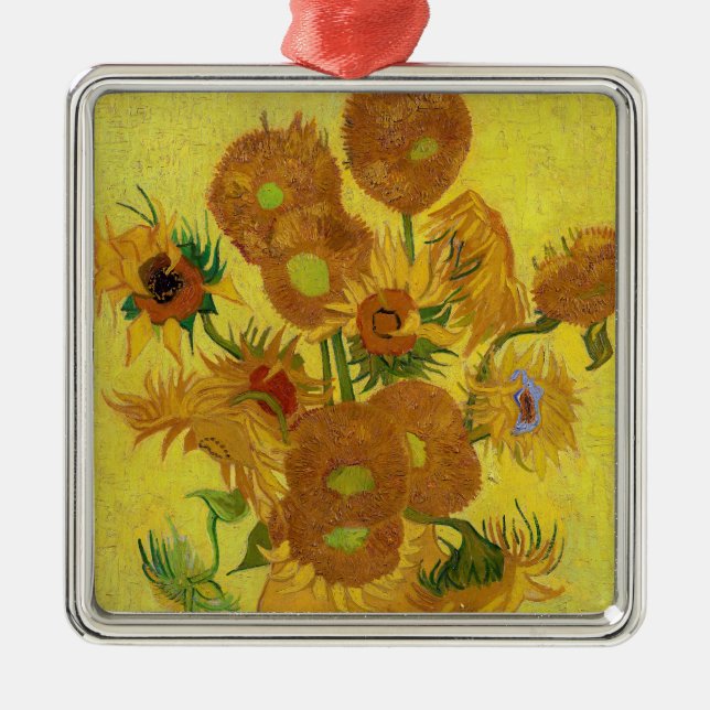 Ornement Carré Argenté Vincent van Gogh - Vase avec quinze tournesols (Devant)