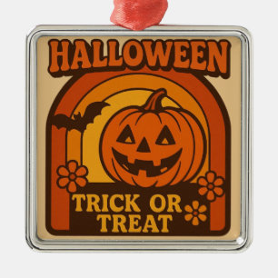 Ornement Carré Argenté Vintage 1970 Trick or Treat Halloween