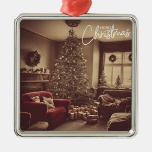 Ornement Carré Argenté Vintage Christmas Living Room Arbre avec cadeaux