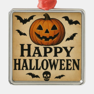 Ornement Carré Argenté Vintage/classique Happy Halloween jack-o-lantern