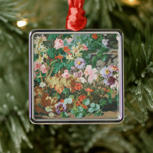 Ornement Carré Argenté Vintage Floral