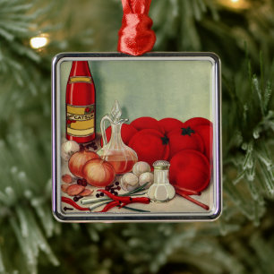 Ornement Carré Argenté Vintage Italien Alimentation Tomate Onions Poivron
