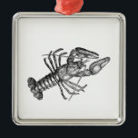 Ornement Carré Argenté Vintage Lobster #1 Drawing<br><div class="desc">Vintage Lobster #1 Drawing Customizable invitations and accessories with a stylized vintage image of a lobster. You can easily customize these products by adding text fields, removing existing text fields, changing design images or adding additional images of your choice. You can also change text fonts and text colors (and in...</div>