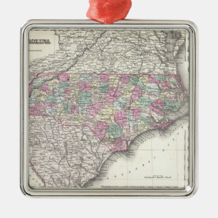 Ornement Carré Argenté Vintage Map of North Carolina (1855)