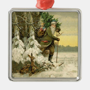 Ornement Carré Argenté Vintage Père Noël Noël Victorien