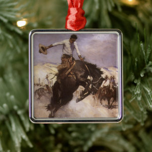 Ornement Carré Argenté Vintage Rodeo Cowboy, Breezy Riding par WHD Koerne
