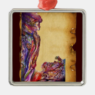 ORNEMENT CARRÉ ARGENTÉ VIVIEN ET IMAGINAIRE MERLIN