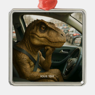 Ornement Carré Argenté Voiture de conduite Imaginaire Dinosaur