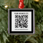 Ornement Carré Argenté Votre nom d'entreprise et votre code QR modifié<br><div class="desc">Ajoutez simplement l'URL de votre site Web pour créer instantanément un code QR numérisable.</div>