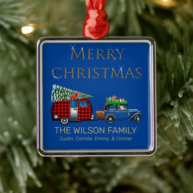 Ornement Carré Argenté Voyage Rétro Sainte-Bleue (Arbre)