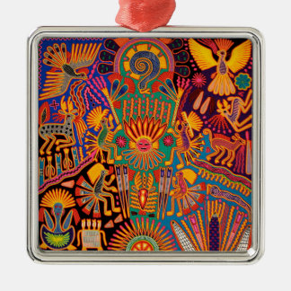 Ornement Carré Argenté Voyage tribal maya mexicain de Boho d'art d'Oaxaca