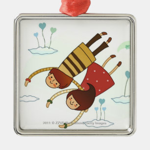 Ornement Carré Argenté Vue arrière d'un couple volant ensemble