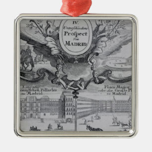 Ornement Carré Argenté Vue de la ville de Madrid
