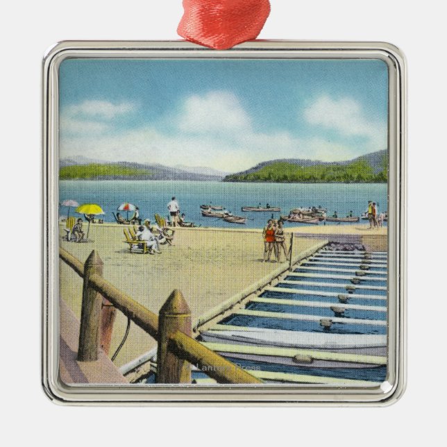 Ornement Carré Argenté Vue de plage et de pilier de manoir de Scaroon (Devant)