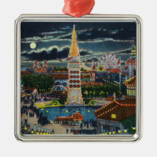 Ornement Carré Argenté Vue générale de Luna Park la nuit