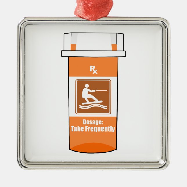 Ornement Carré Argenté Wakeboard est ma drogue (Devant)