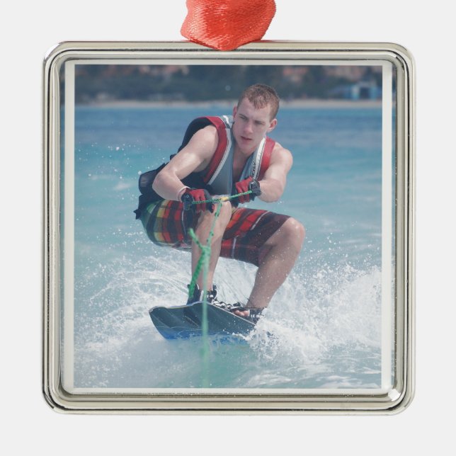 Ornement Carré Argenté Wakeboard se tapissent (Devant)