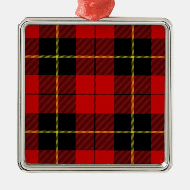 Ornement Carré Argenté Wallace tartan rouge noir plaid (Devant)