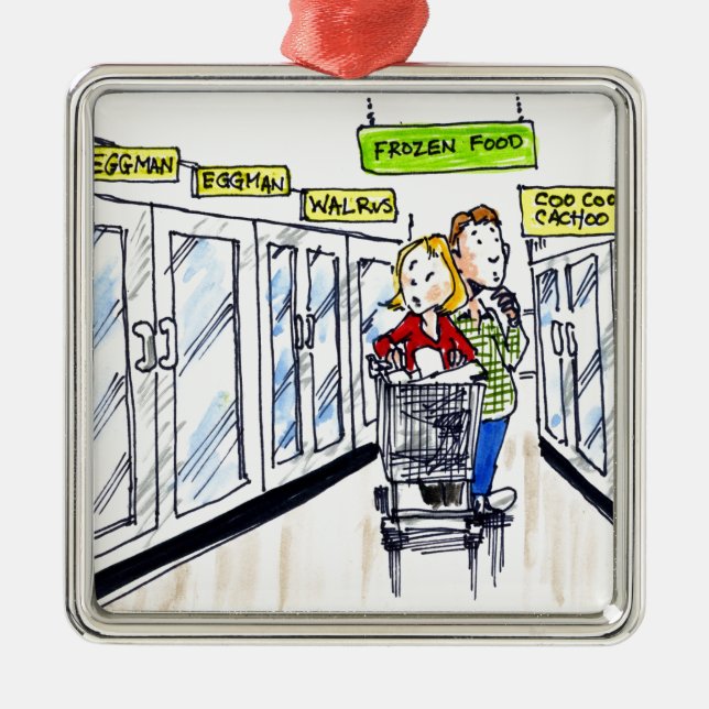 Ornement Carré Argenté Walrus Frozen Food Section Funny (Devant)