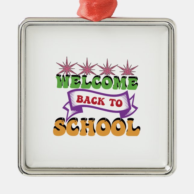 Ornement Carré Argenté Welcome Back To School (Devant)