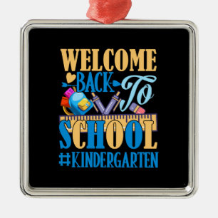 Ornement Carré Argenté Welcome Back To School Kindergarten