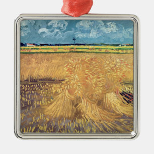 Ornement Carré Argenté Wheatfield de Vincent van Gogh avec des gerbes,