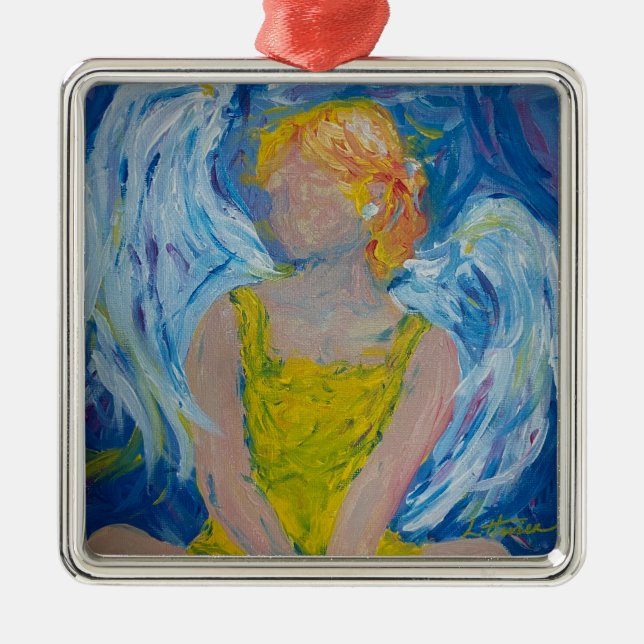 Ornement Carré Argenté "Whispers of Love" Ange Ornament (Devant)