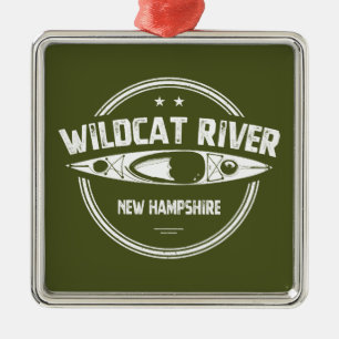 Ornement Carré Argenté Wildcat River New Hampshire Kayak
