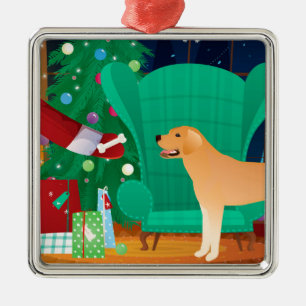 Ornement Carré Argenté Yellow Lab Retriever Noël Père Noël cadeau