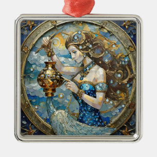 Ornement Carré Argenté Zodiac - Aquarius Le Porteur D'Eau