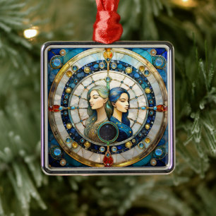 Ornement Carré Argenté Zodiac - Gemini Les Jumeaux