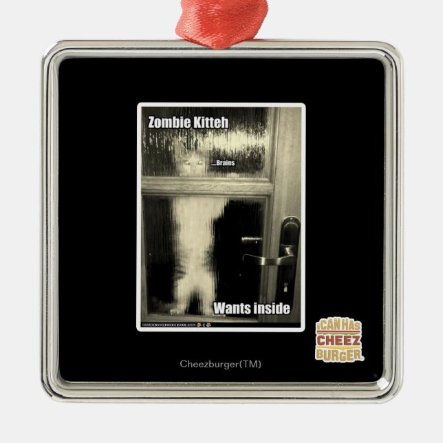 Ornement Carré Argenté Zombie Kitteh (Devant)