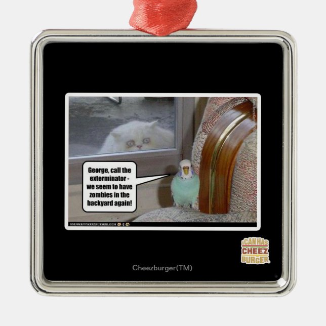 Ornement Carré Argenté Zombies dans le jardin (Devant)