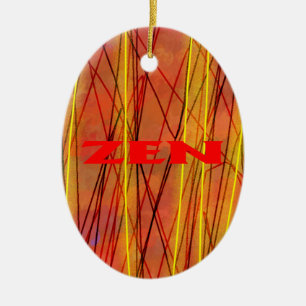 Ornement céramique ovale en fil rouge zen