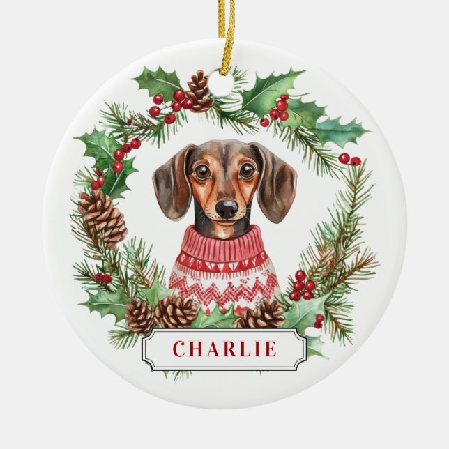 Ornement Cercle en céramique Dachshund (Devant)