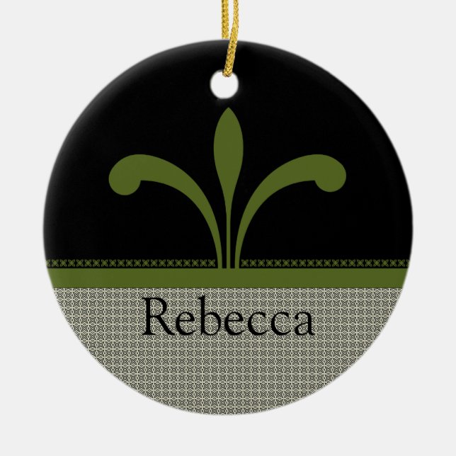Ornement Chic Floral, Vert Olive (Devant)