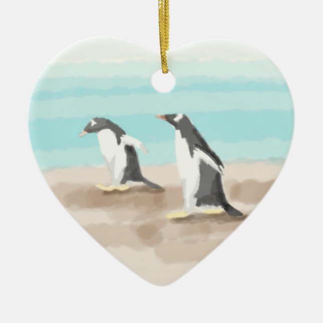 Ornement Coeur du Duo de Penguin (Devant)