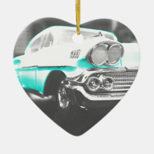 Ornement Cœur En Céramique 1958 chevy impala bleu vif voiture classique