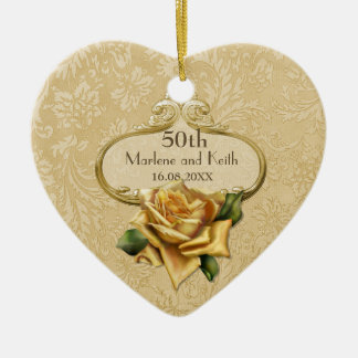 Ornement Cœur En Céramique 50e anniversaire du Mariage Rose d'or