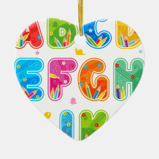 Ornement Cœur En Céramique ABC décoré réglé, AL de lettres