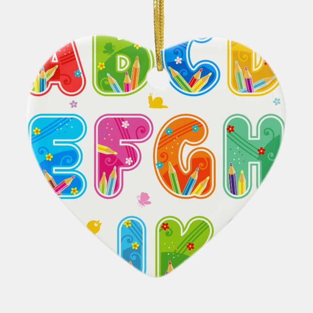 Ornement Cœur En Céramique ABC décoré réglé, AL de lettres (Devant)